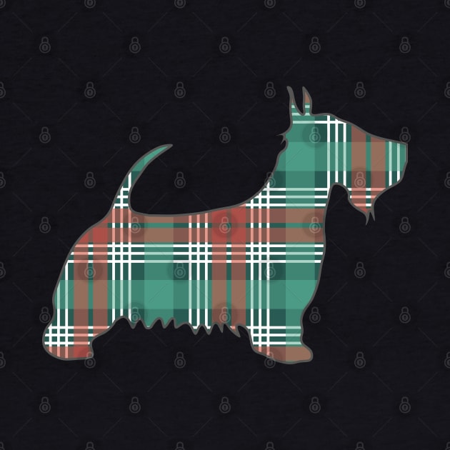 Christmas Coloured Tartan Scottish Terrier Dog Silhouette by MacPean